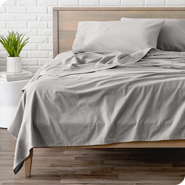 Bare Home Flannel Sheet Set - 100% Cotton - Deep Pocket - California King, Light Gray, 4-Pieces