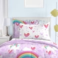 thumbnail image 2 of dream FACTORY Kids 7-Piece Complete Set Easy-Wash Super Soft Microfiber Comforter Bedding, Full, Purple Unicorn Rainbow, 2 of 4