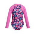 thumbnail image 2 of Kids Girls One Piece Long Sleeves Palm Trees Printed Swimsuit UV Protection Rash Guard Rose Red 6, 2 of 7