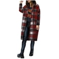 thumbnail image 4 of Women's Long Plaid Flannel Shirts Shacket Plus Size Long Sleeve Oversized Button Shirt Fall Spring Trench Coat with Pockets Wine M, 4 of 5