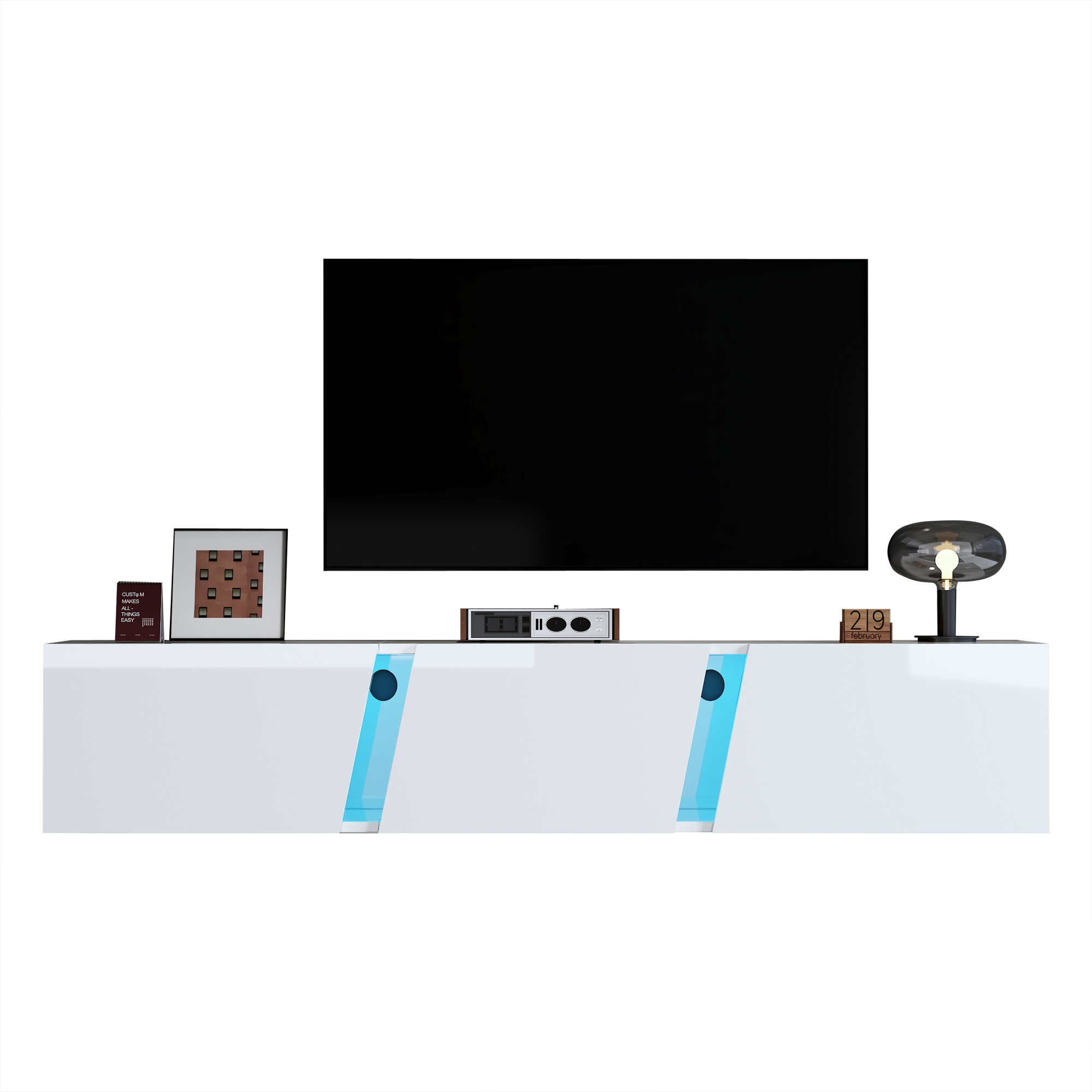Homy Casa meuble télé flottant 64,9 po avec DEL, 3 portes et 5 compartiments pour téléviseur 65 po
