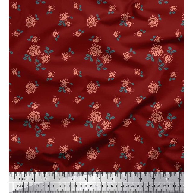 Soimoi Tissu en Coton Canard Feuilles & Roses Imprimé Floral 1 Yard 42 Pouces de Large