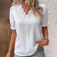 thumbnail image 2 of B91xZ Chemise d'Été pour Femmes Col en V Manches Courtes Hauts Unis Blouses, Blanc P, 2 of 5