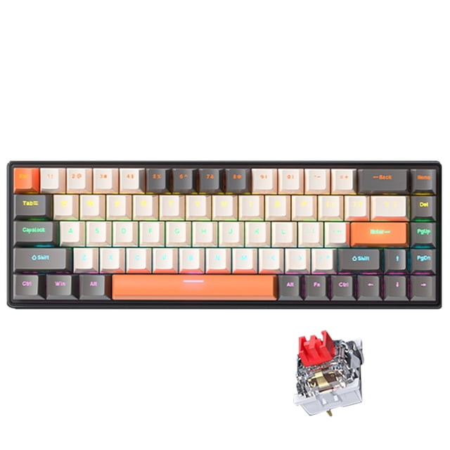 Graflsoa GK-690 Compact 68-Key Mechanical Keyboard with Gray, Yellow & Orange Mix, Red Switch, RGB Backlight, USB-C, 1.5m Cable
