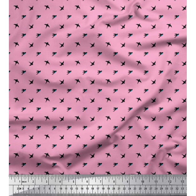 Soimoi Silk Fabric Swallow Bird Small Print Fabric by Yard 42 Inch Wide