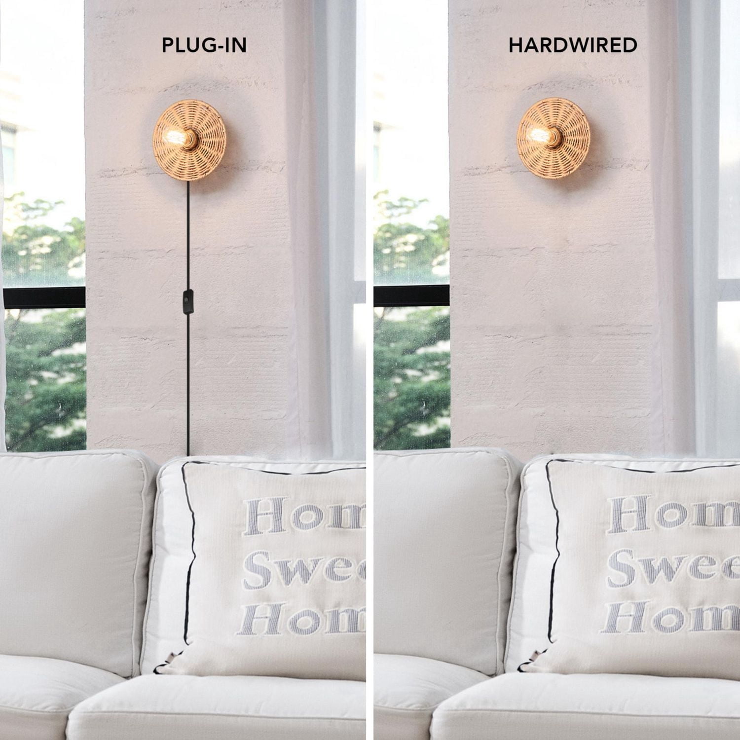 Applique murale enfichable ou fixe à une ampoule avec base en ficelle naturelle, 91004441