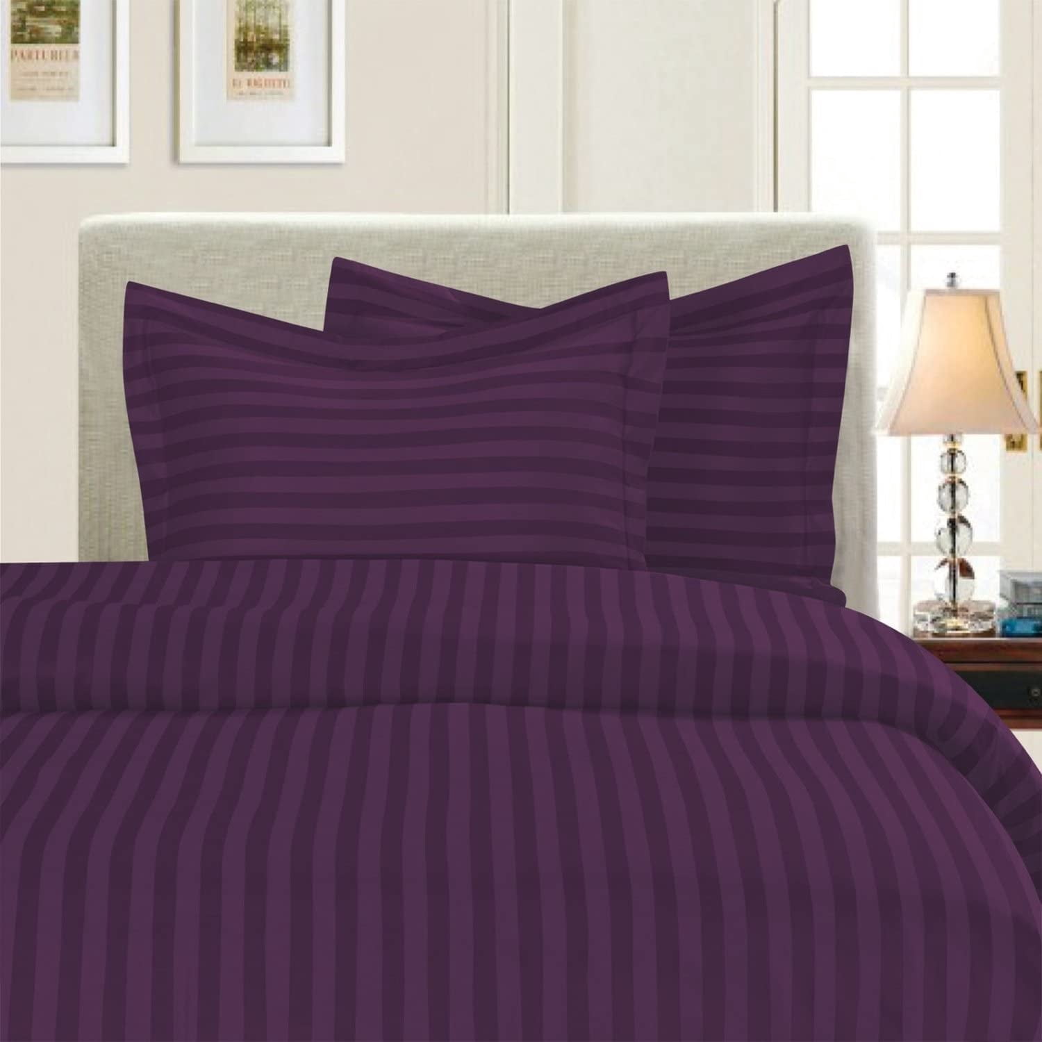 Mocassi Ensemble de Housse de Couette à Rayures 3 Pcs, 1500 Fils, Fermeture à Boutons - Matériau Rafraîchissant et Respirant - Résistant aux Plis, à la Décoloration et aux Taches, Très Grand/California Très Grand, Violet