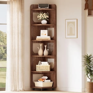 71-Inch Narrow Corner Bookcase with Square Rack, 6-Tier Tall Corner Shelf, Freestanding Corner Display Storage Shelf