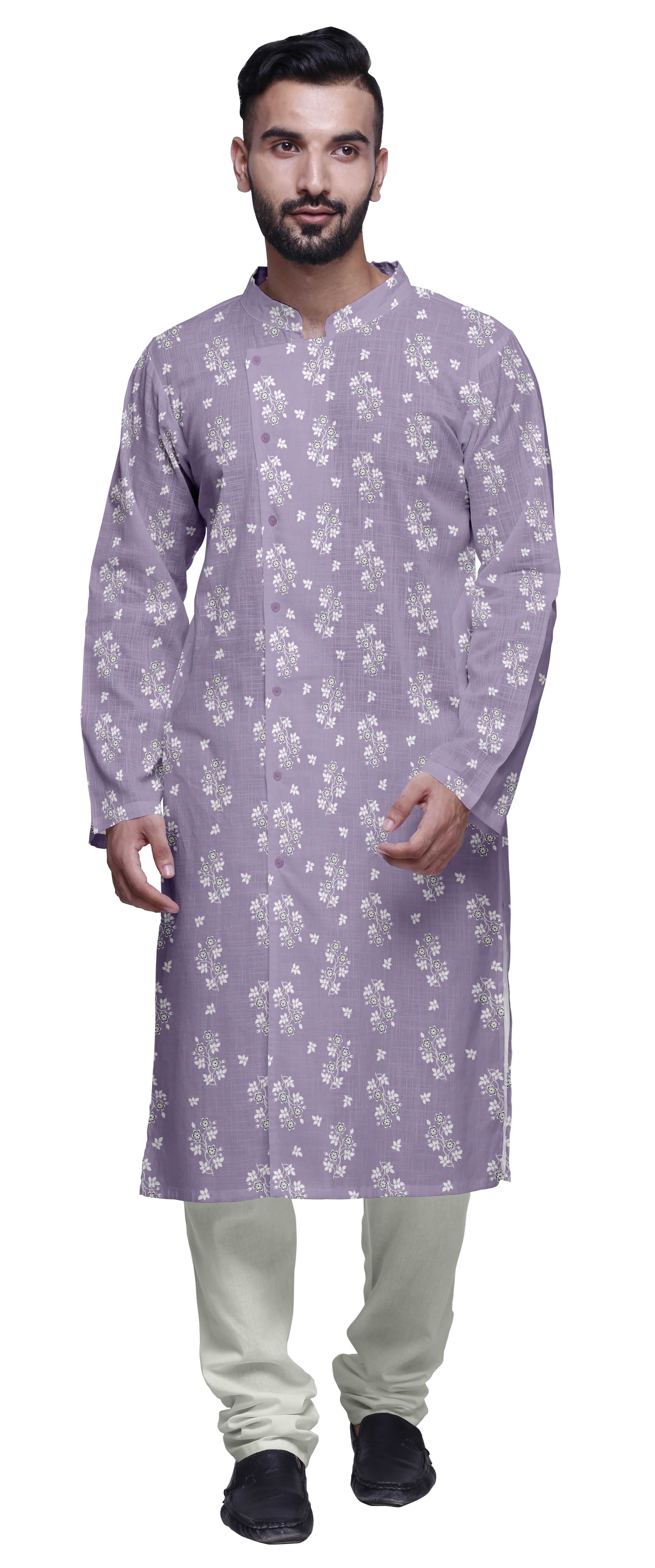 Atasi Kurta Pyjama de Designer pour Hommes Imprimé Style Angrakha Vêtements d'Été Décontractés
