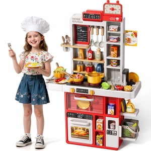 KIZONLY Ensemble de cuisine pour enfants, 88PCS Jouer Kitchen Set pour les tout-petits 3-5, Cuisinière, Accessoires de jouets avec lumière et son, Jouets de cuisine prétendant anniversaire
