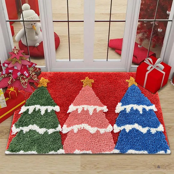 Christmas Velvet Floor Mat Bathroom Against-slide Mat Christmas Tree Print Decorative Carpet Suitable For Bedroom Door Bathroom Sturdy Decoration
