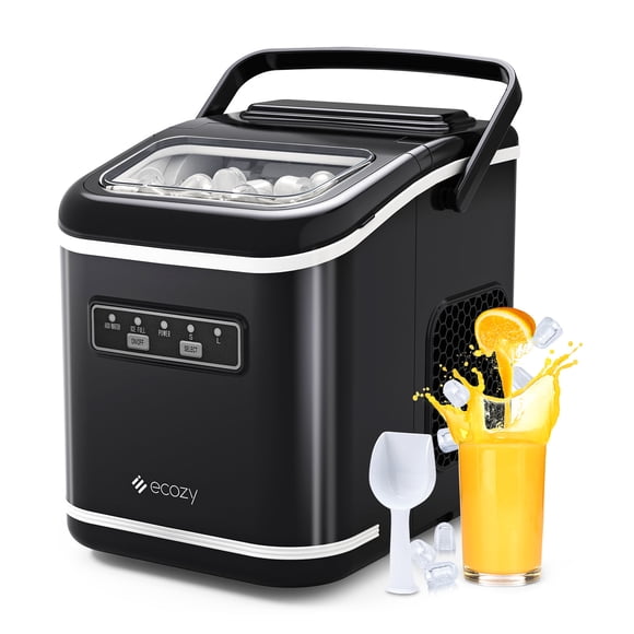 Ecozy Countertop Ice Maker, 9 Bullet Ice Cubes in 6 Mins, 26lbs/24Hrs. Black
