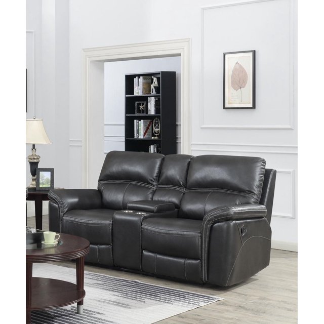 K-LIVING LOUSIANA LEATHAIRE POWER RECLINER LOVESEAT WITH CONSOLE IN GREY