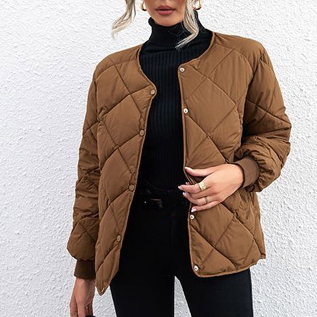 WRKEKC Women's Button Front Shirt Jacket Long Sleeve Solid Color Versatile Office Daily Wear Breathable Comfort Fall Winter Layering Top Plus Size Coffee M