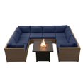 thumbnail image 1 of Chambers Bay Collection 9-Piece Aluminum Patio Conversation Set with Navy Cushions and Square Fire Table, 1 of 1