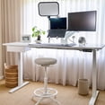 thumbnail image 3 of Desky Dual Laminate Sit Stand Desk - Sublime Teak / 47.2 x 29.5 inches / Matte Black, 3 of 10