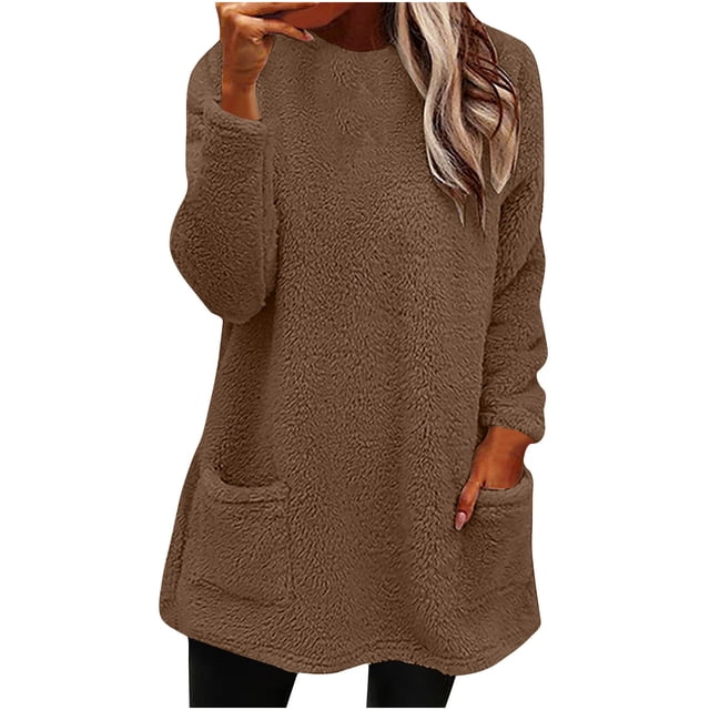 Birdeem Blouse à Manches Longues pour Femmes, Col Rond, Ample, avec Poche, Chaude, Hiver