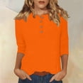 thumbnail image 2 of DENGDENG Womens Tops 3/4 Sleeve Elbow Summer T Shirts Crew Neck Casual Button Down Shirts Solid Color Three Quarter Length Tunic Tops Petite Plus Size Clothes Orange L, 2 of 6