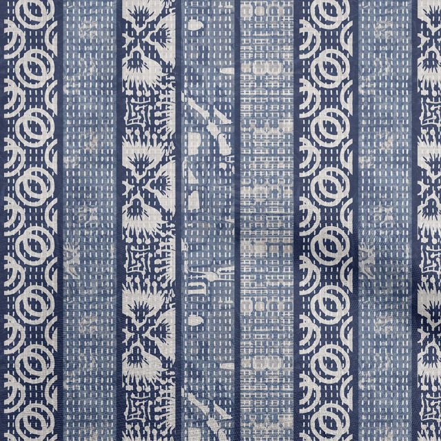 oneOone Polyester Spandex Blue Fabric Block Print Craft Projects Decor Fabric Printed By The Yard 56 Inch Wide
