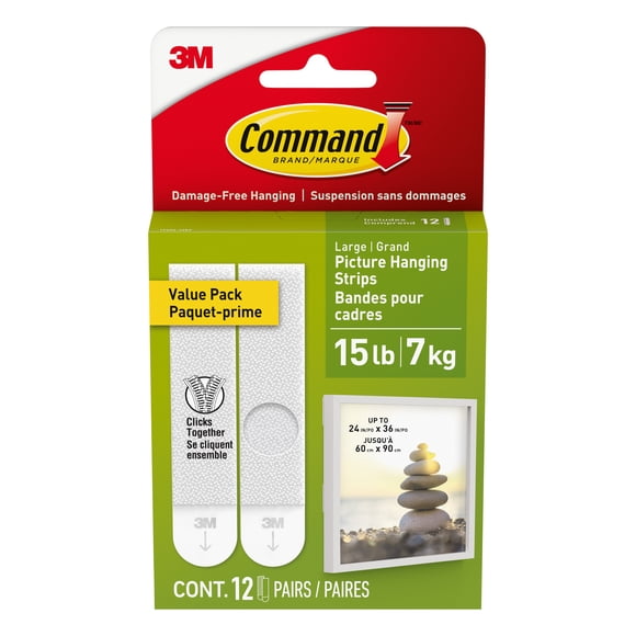 Command Picture Hanging Strips 17206-12EF, White, Large, 12 Adhesive Strips Per Pack