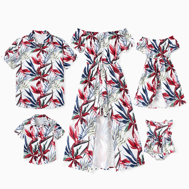PatPat Family Matching Sets Floral Beach Shirt or Off Shoulder Romper with Longline Skirt