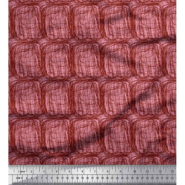 Soimoi Red Poly Georgette Fabric Brush Stroke Abstract Print Fabric by the Yard 42 Inch Wide