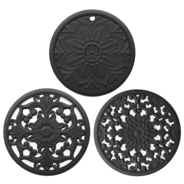 Silicone Trivets for Hot Pots and Pans Silicone Trivet Mat Set with 3 Carved Patterns Hot Pot Holder Hot Pads Kitchen Pans and Pots Set Hot Pads Pot Holders