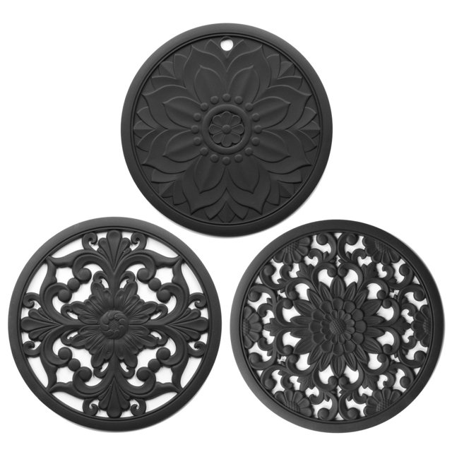 Silicone Trivets for Hot Pots and Pans Silicone Trivet Mat Set with 3 Carved Patterns Hot Pot Holder Hot Pads Kitchen Pans and Pots Set Hot Pads Pot Holders