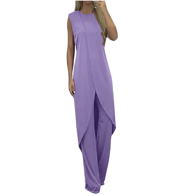 Ensemble en Lin pour Femmes, Mode d'Été, Décontracté, Ample, Col Rond, Sans Manches, Uni, Jambes Larges
