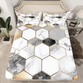 thumbnail image 2 of Marble Kids Sheets Full Size For Boys Teens Golden Metallic Bed Sheets Set Geometric Hexagon Sheet Set White Gray Stone Pattern Bed Set, 2 of 7