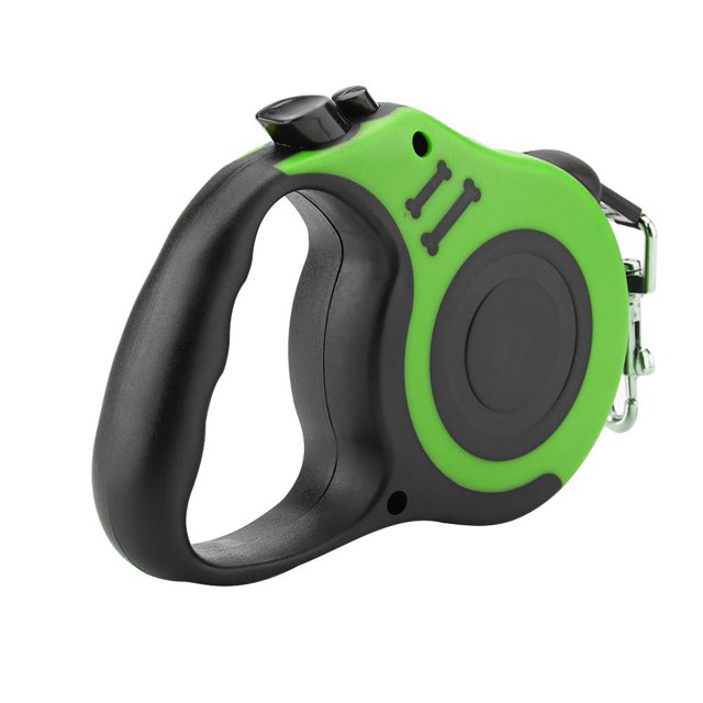 Herwey 5M Retractable Automatic Winding Rope Walking Traction Leashes for carrying Pet Dogs. This retractable dog leash features a durable green and black ABS plastic shell, a 5-meter nylon rope, and an ergonomic handle for comfortable grip. It includes a one-handed braking and locking system for controlling your pet's movement. Suitable for small, medium, and large dogs.