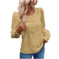 thumbnail image 2 of RXIRUCGD Haut/chemise à Manches Longues à Col Rond pour Femme, Décontracté, Uni, en Dentelle Patchwork, Jaune, Taille : L, 2 of 5