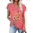 thumbnail image 3 of Pompotops Femmes Été V-Cou Imprimé Floral Tops T-Shirts Casual Pétale Manches Chemisier, 3 of 5