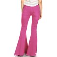 thumbnail image 3 of Feinuhan Jeans à Taille Haute à Pattes d'Éléphant pour Femmes, Rouge Rose, Grand, 3 of 5