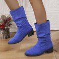 thumbnail image 3 of Dakaela Bottes Western Plissées pour Femmes en Suède Style Cowboy Larges Mi-Mollet Bottillons Bout Rond à Enfiler Chaussures de Marche, 3 of 5