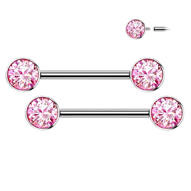 BodyJewelryOnline Nipple Barbell Implant Grade Titanium with CZ bezel Set Internally Threaded Women