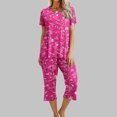 thumbnail image 2 of Mikilon Pyjama Décontracté pour Femmes, Ensemble de Sommeil, Mode, Imprimé, Manches Courtes, Pantalon Capri, 2 Pcs, Col Rond, Tenue de Détente Décontractée avec Poches, Ensemble 2 Pcs, Rose Vif, TP, 2 of 8