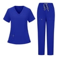 thumbnail image 2 of Nfurl Ensemble d'Uniforme d'Infirmière pour Femmes 2 Pcs, Hauts à Manches Courtes à Col en V avec Cordon de Serrage, Pantalon à Taille Élastique, Uniforme d'Infirmière, Ensemble Assorti Bleu TTG, 2 of 4