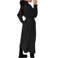 thumbnail image 3 of WRKEKC Women's Belted Trench Coat Long Length Button Front Solid Color Fall Casual Office Wear Transitional Layer Plus Size Available Black L, 3 of 6