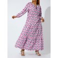 thumbnail image 4 of Faithtur Femmes Géométrique Imprimé Longue Robe V-Cou Puff Robe de Mode en Vrac pour le Printemps, l'Été, 4 of 9
