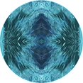 thumbnail image 1 of Ahgly Company Machine Washable Indoor Round Transitional Bright Turquoise Blue Area Rugs, 6' Round, 1 of 7