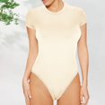 thumbnail image 2 of Penkiiy Justaucorps pour Femmes à Col Rond, Col Rond, Manches Courtes, Coupe Ajustée, Décontracté, Basique, Rallonge, Combinaison Quotidienne, T-Shirts, Kaki, Gaine Ventre, 2 of 6