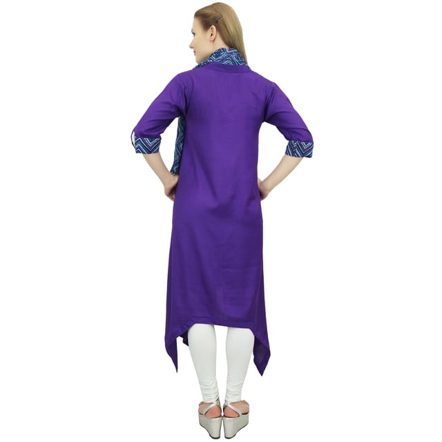 Bimba Robe Kurta en Rayonne Violette pour Femme avec Foulard, Ourlet Asymétrique, Robe de Designer - 20