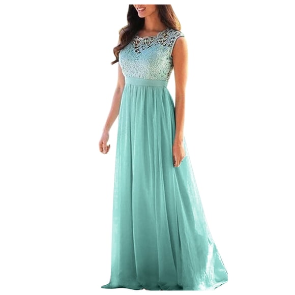 WTXUE Maxi Dress, Elegant Bridesmaid Coral Guest Women Applique Lace Dress Wedding Dresses Women's Dress, Green Dress, Green L