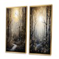 thumbnail image 3 of Designart "Forest Tree Monochrome Moonlit Forms II" Tree Monochrome Framed Wall Art Set Of 2 - Gold Floral Framed Canvas Set For Living Room Decor, 3 of 6