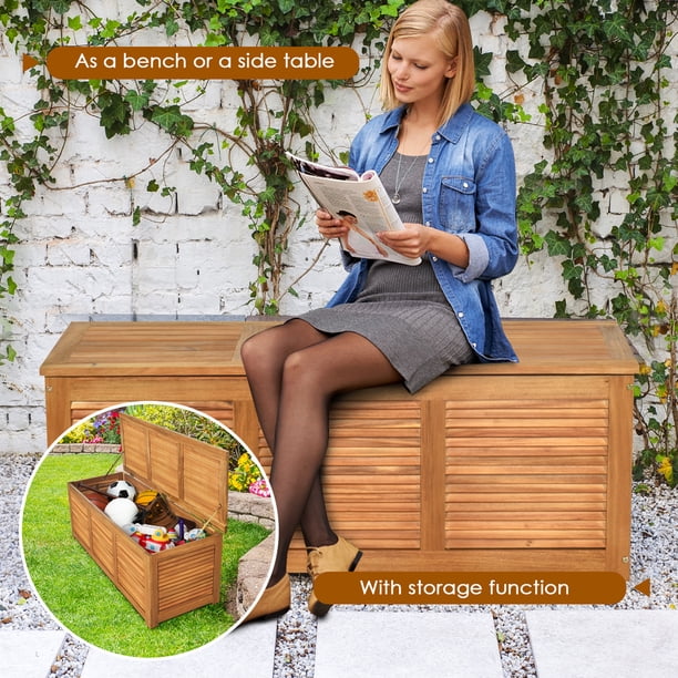 Gymax Acacia Wood Deck Box 46 Gallon Garden Backyard Storage Bench