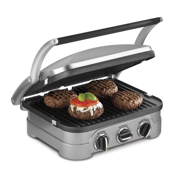 Cuisinart Appareil de cuisson 5 en 1 en acier inoxydable avec plaques de cuisson et de grill antiadhésives réversibles, 1500 watts