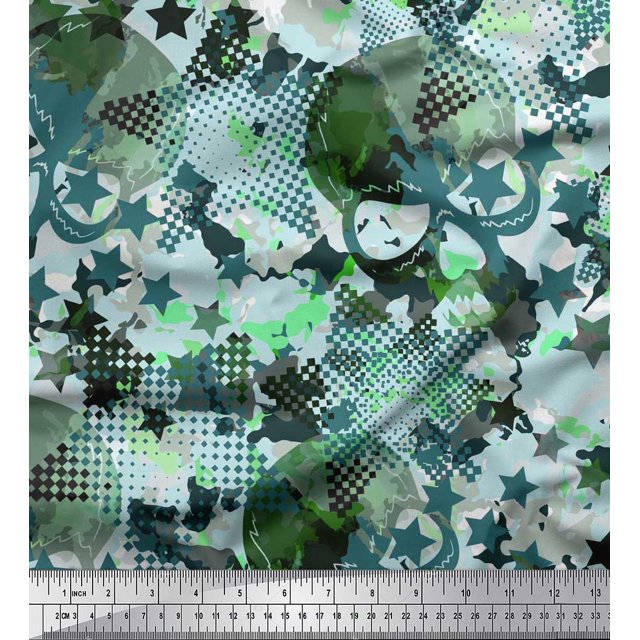 Soimoi polyester Crepe Fabric Star,Skull & Texture Fabric Prints By Yard 42 Inch Wide