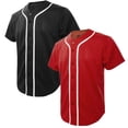 thumbnail image 1 of TOPTIE Lot de 2 Chandails de Baseball pour Homme, Chandail Boutonné à Manches Courtes - Noir Rouge - TG, 1 of 8