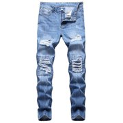 Babysbule Clearance Mens Pants Men's High-end Stretch Nostalgic Frayed Slim-fit Jeans